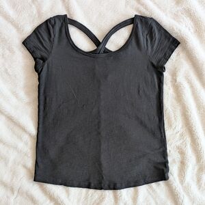 White House Black Market Black Scoop Neck Cap Sleeve Crisscross Back Top Size XS